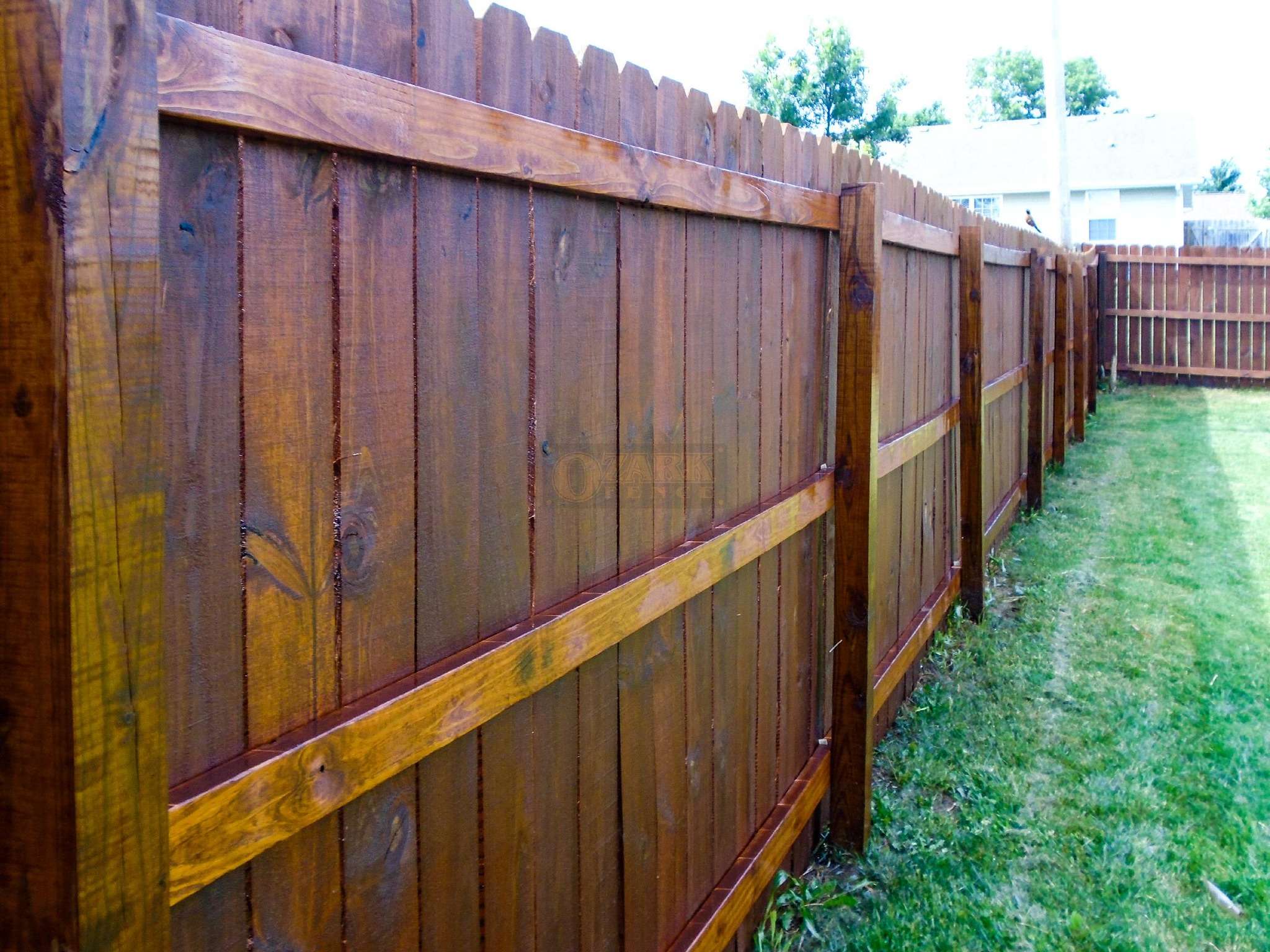 Pecan Stained Wood Privacy Fence
